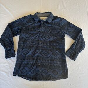 Cody James Boy's Blue Aztec Print Long Sleeve Snap Western Shirt Size L